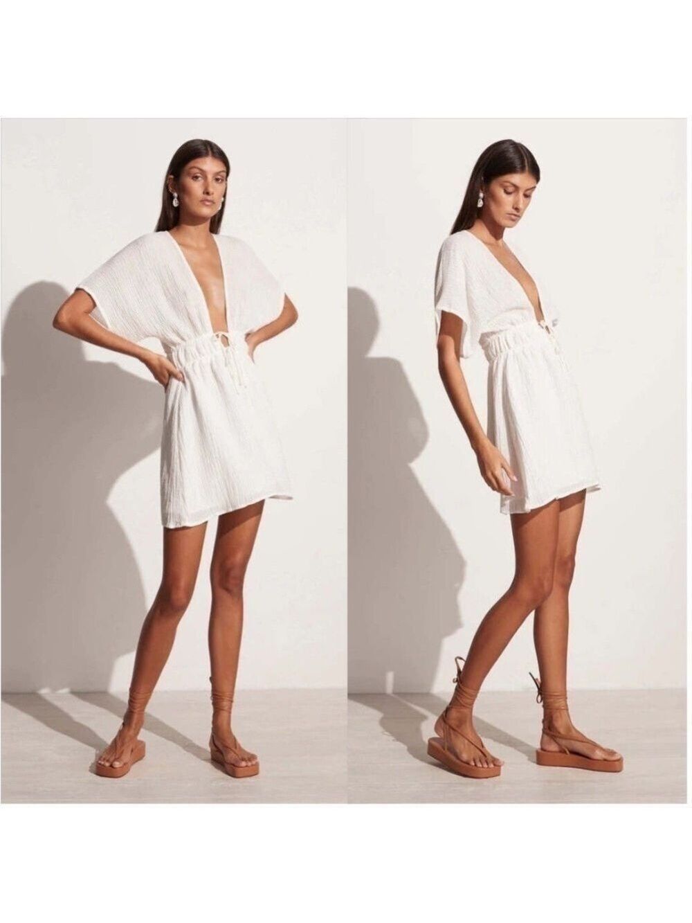FAITHFULL THE BRAND Coralia Mini Dress in White Linen